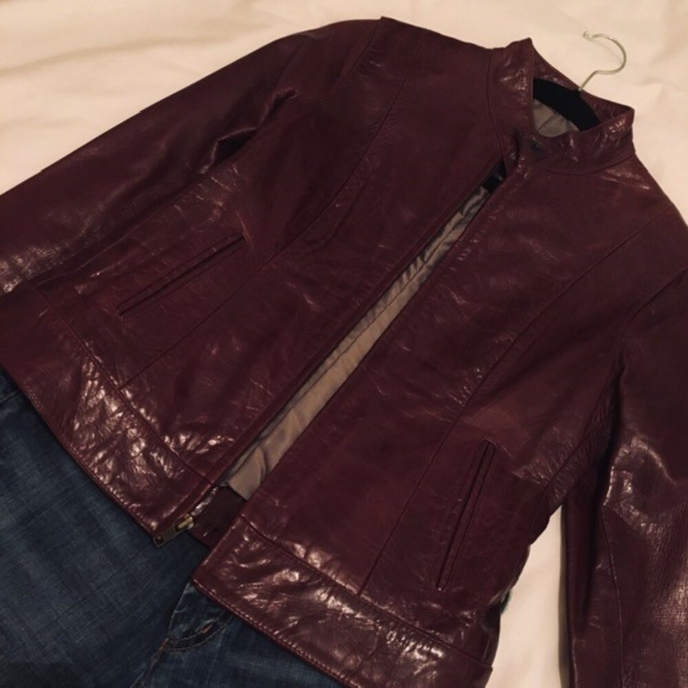 Moto Patent Leather Jacket / Burgundy / Size: M / Brand New !